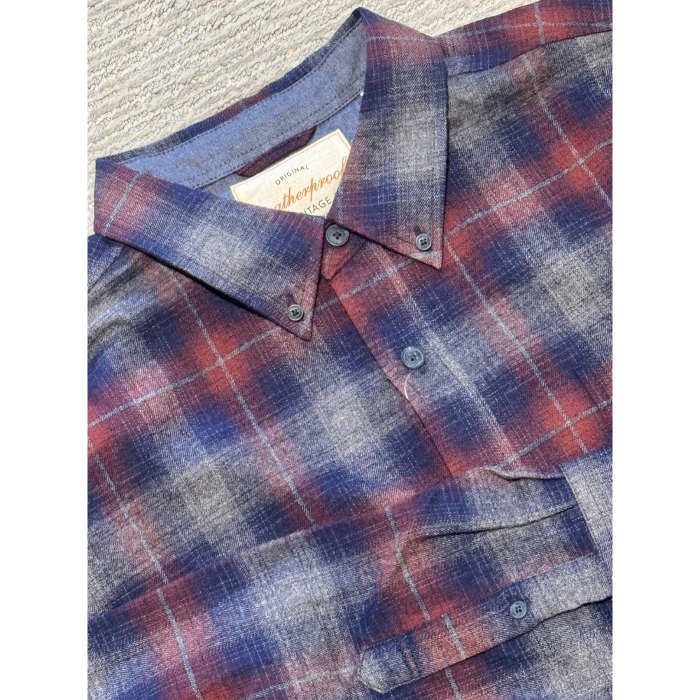 Weatherproof Vintage Mens XL Plaid Flannel Shirt Burgundy Navy Grey 1600575